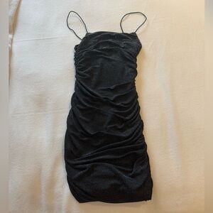Princess Polly Black Sparkle Ruched Mini Dress
